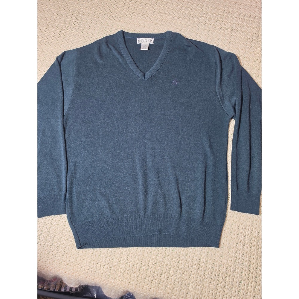 Grand Slam V-Neck Sweater Mens XL Teal Excellent Penguin Logo Acrylic Knit